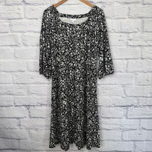 J. Jill Ditsy Floral Midi Dress Womens Medium Black White Button Front NWOT